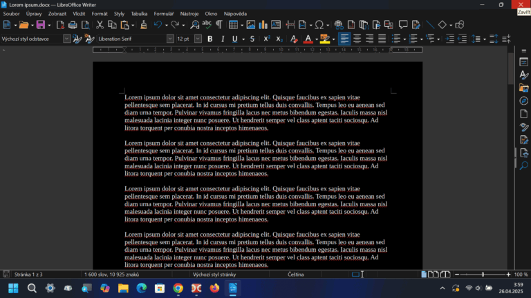 03, LibreOffice Writer – popis prostředí, hlavní nabídka, lišty ikon, stav.řádek, …