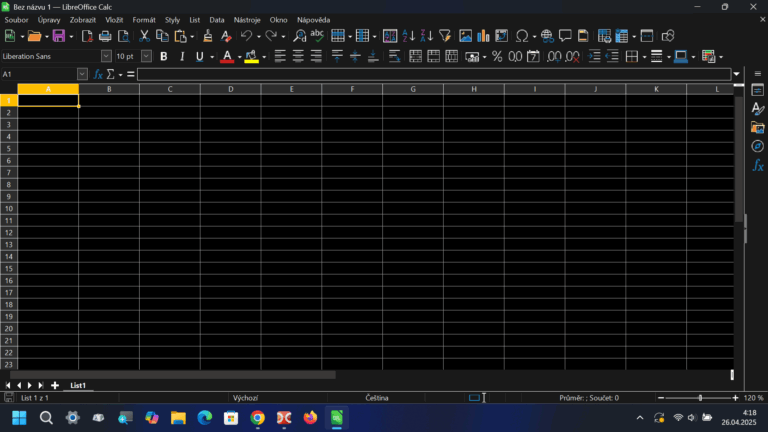 04, LibreOffice Calc – popis prostředí, hlavní nabídka, lišty ikon, stav.řádek, …
