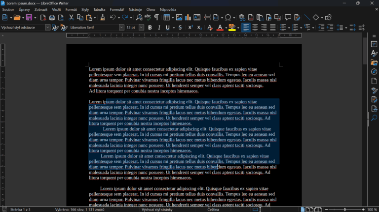 08 – LbreOffice Writer – jak označit myší nebo klávesnicí slovo, větu, řádek nebo odstavec atd.