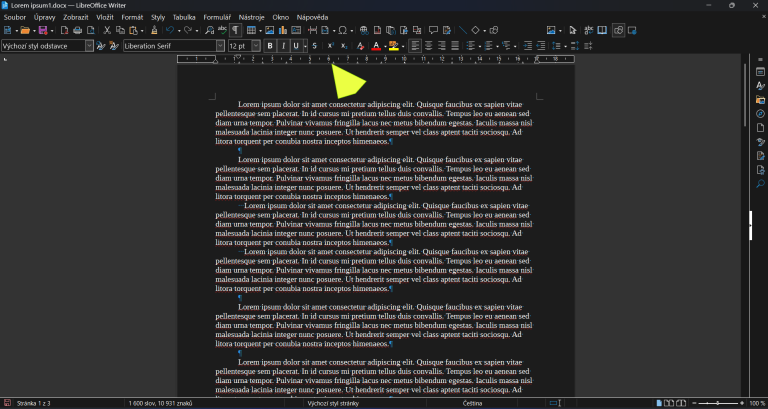 12 – LbreOffice Writer – vodorovné a svislé pravítko