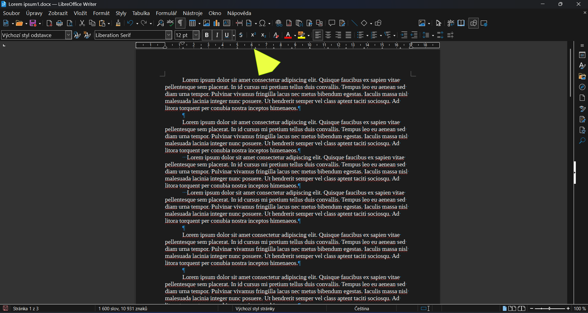 12 – LbreOffice Writer – vodorovné a svislé pravítko