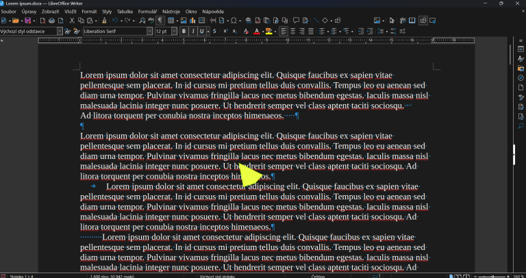 10 – LbreOffice Writer – netisknutelné řídící znaky